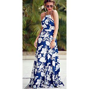 Floral Sleeveless Halter Maxi Dress (M)